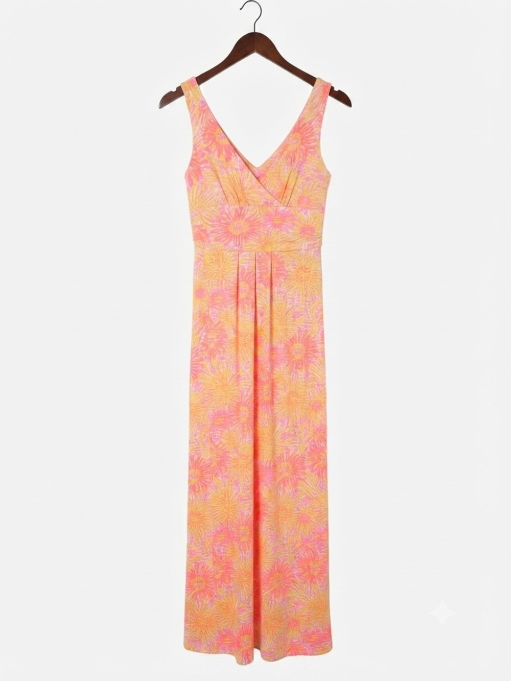 Lilly Pulitzer Pink Yellow Floral Sleeveless V-Neck Maxi Dress Size S